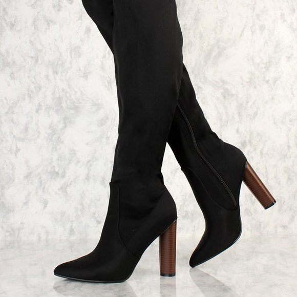 🔥FINAL SALE🔥Black Lycra Thigh High Boots - Picture 3 of 3